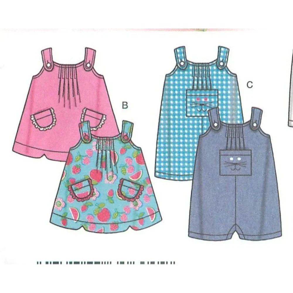 Simplicity Sewing Pattern 3808 Babies Top Romper Bib Diaper Bag Shorts XXS-L‎